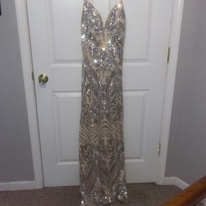nude and sequence Windsor prom dress